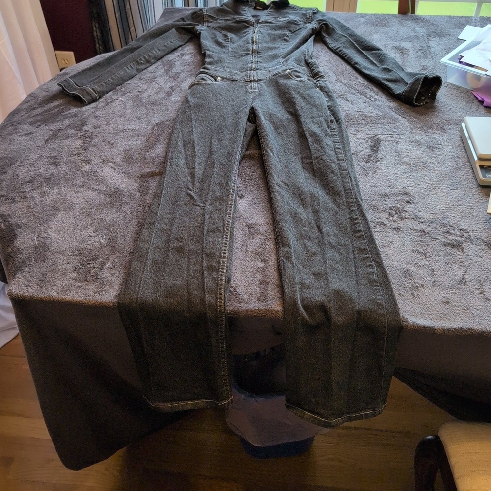 Vintage FUBU The Collection Denim Jumpsuit Black Long Sleeve Zip Up W3/4 90s Y2K